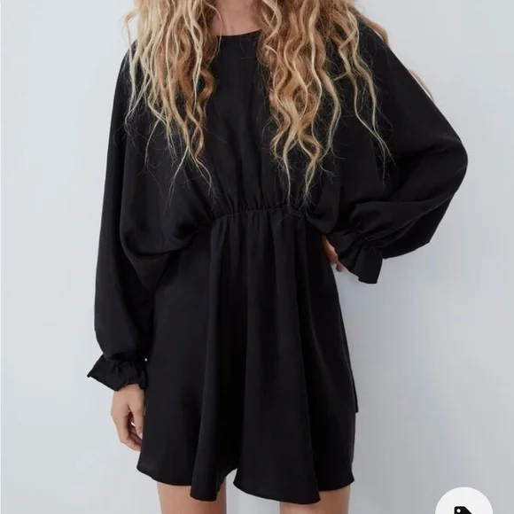 zara black puff sleeve mini dress Zara - Short Puff Sleeve Dress - Black - S